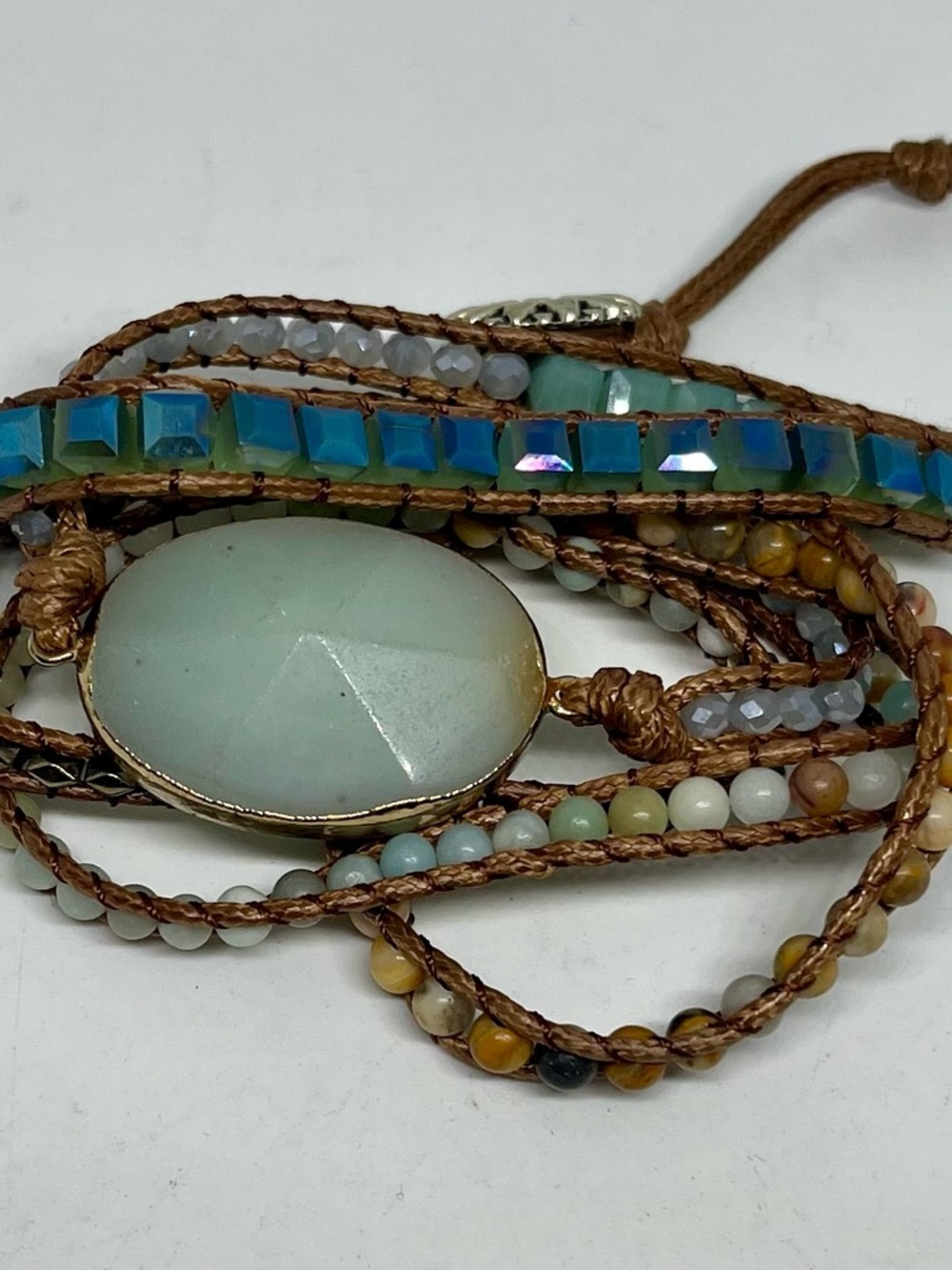 Multi-Row Aqua Stone and Bead Wrap Bracelet - Boho Chic - Picture 3 of 3